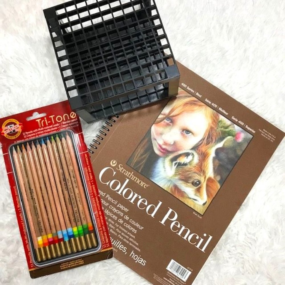 NWOT Strathmore Colored Pencil 9 x 12 Pad 12 Colored Pencils & Pencil Stand Set